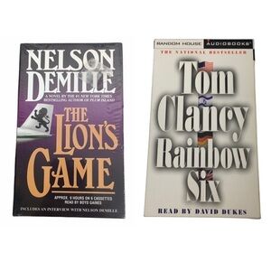 VINTAGE Audiobooks Books on Tape The Lion’s Game Tom Clancy Rainbow Six Set of 2